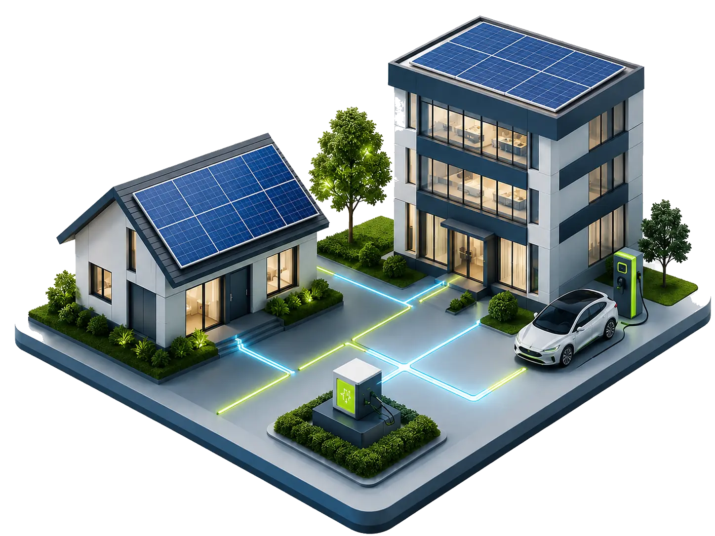 Ilustração tecnológica de geração solar local